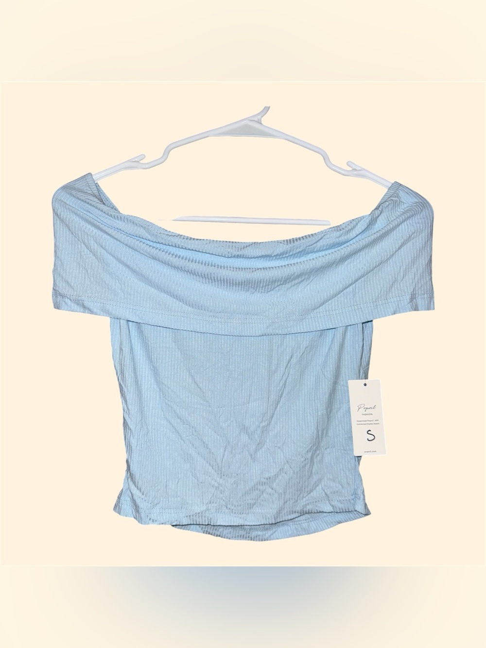 Off-the-Shoulder Ribbed Top - Light Blue